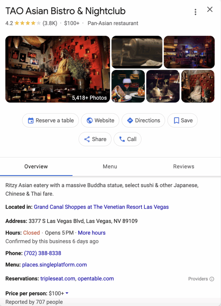 google restaurant reviews business profile