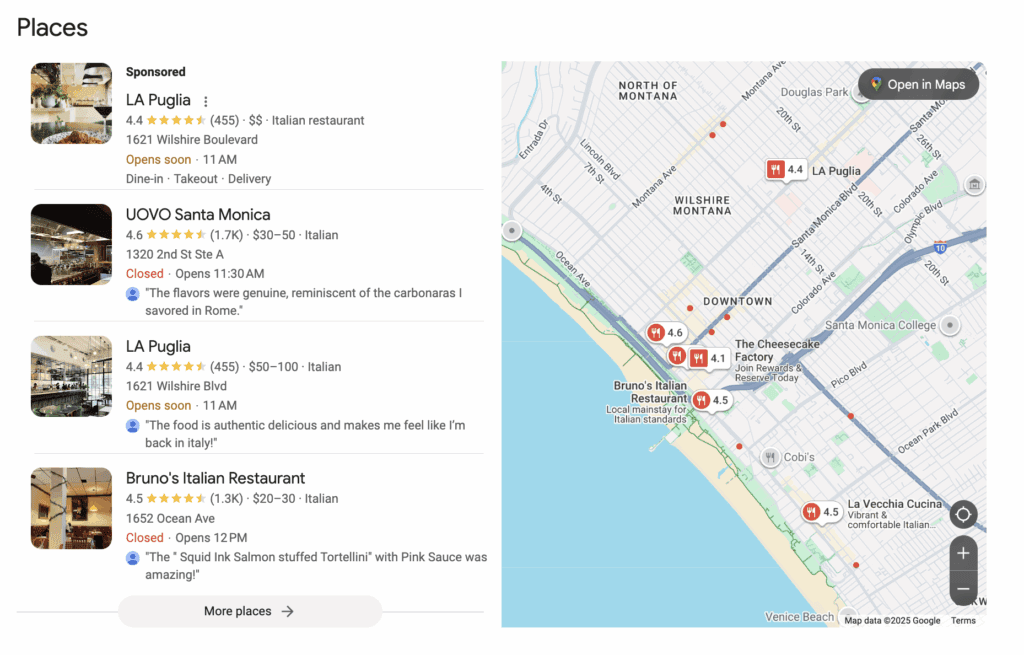 google restaurant reviews top 3