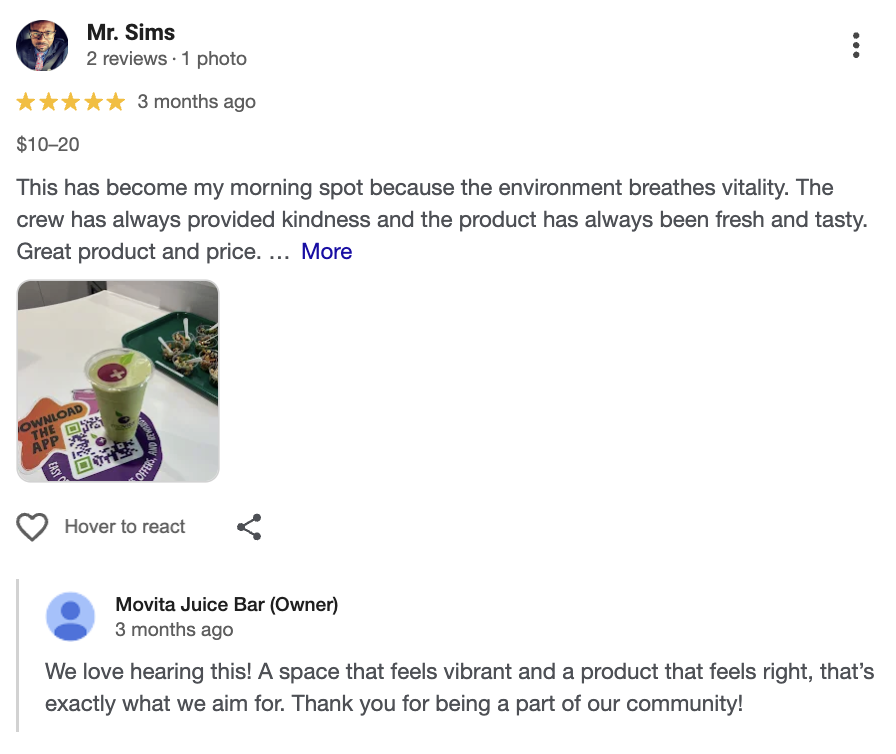 5 star review examples on Google