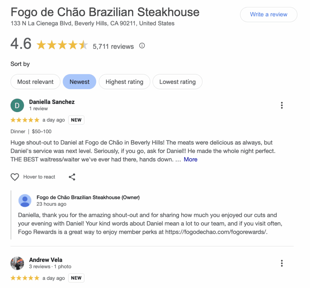 google ratings newest filter