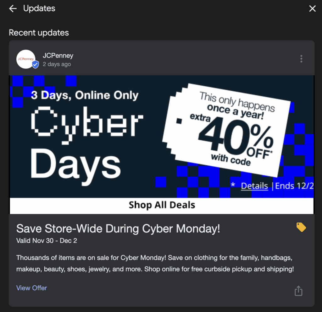 google posts offer examples