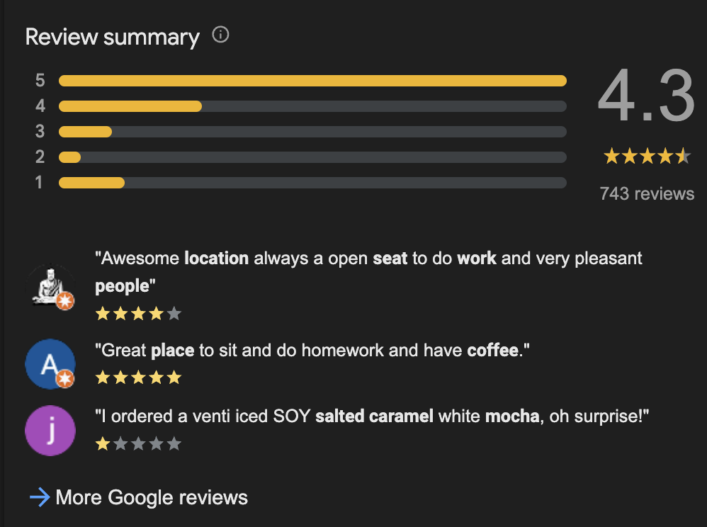google review summary example